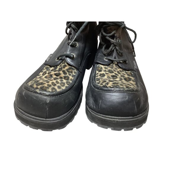 Vintage Mudd Leather & Leopard Print Lace-Up Boots Size 9M Grunge Moto Punk Y2K - Picture 2 of 11